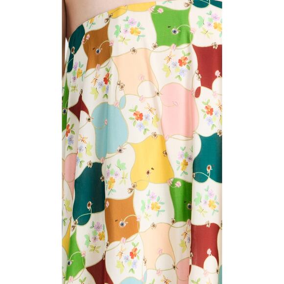 Alemais Everly Strapless Multicolor Quilt Print Whimsical Silk Maxi Gown Size 10 - Picture 4 of 14